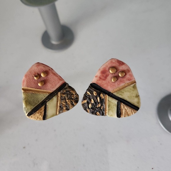 80s Style Colorful Abstract Earrings - Picture 1 of 5